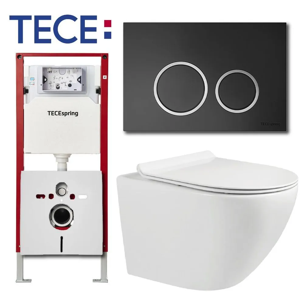 

Инсталляция ТЕСЕ с подвесным унитазом Milleau ALBY панель смыва черная, TECE_ALBY