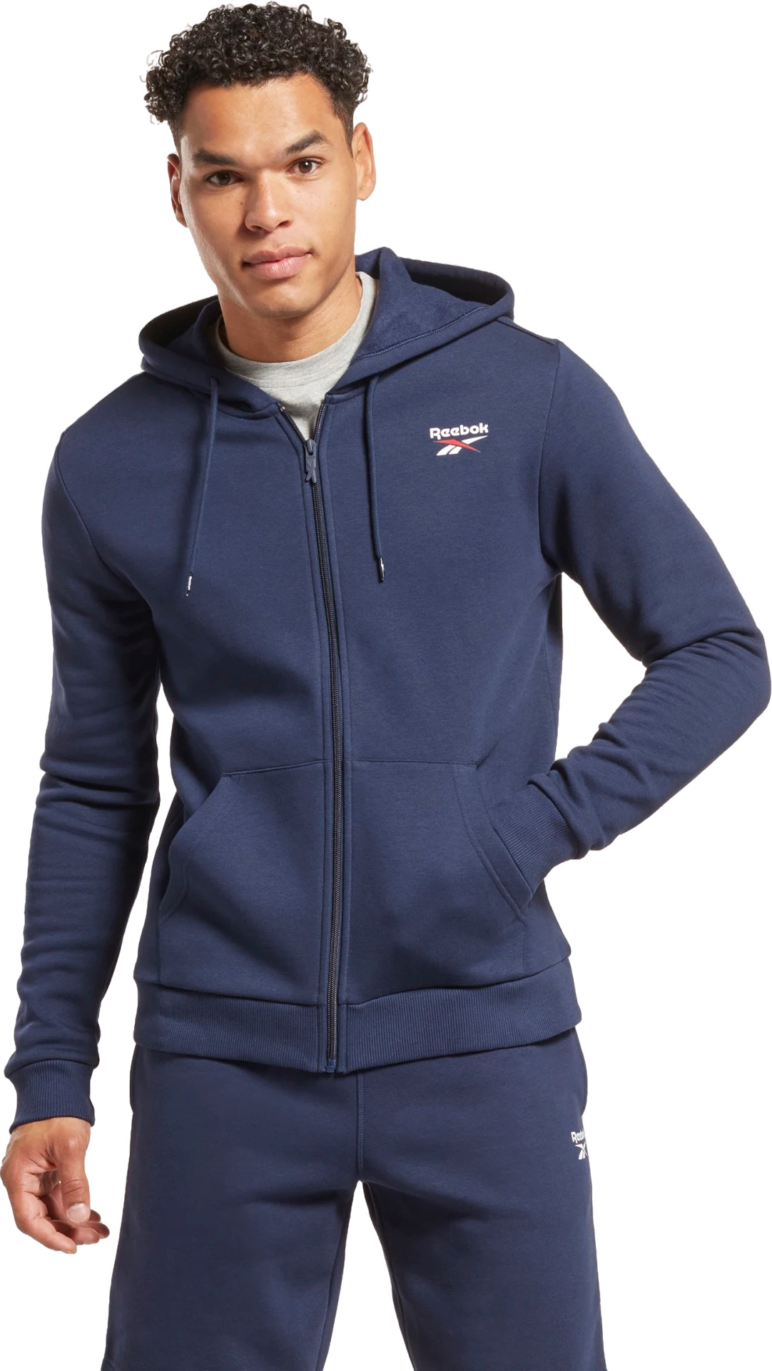 

Толстовка мужская Reebok Identity Fleece Full-Zip Hoodie синяя L, Синий, Identity Fleece Full-Zip Hoodie