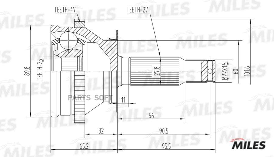 

Шрус Hyundai Trajet 99-01 Нар.(Abs) Miles арт. GA20173