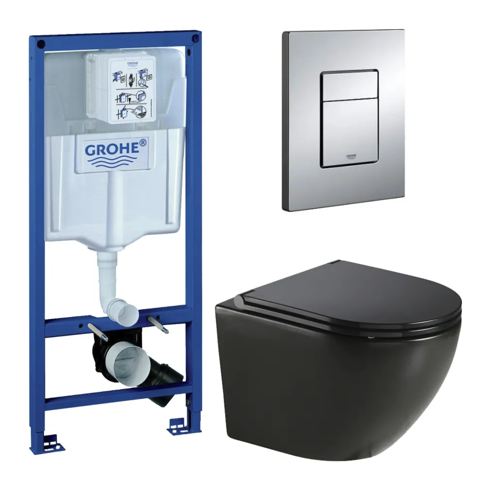 

Комп. 3 в 1 инсталляция Grohe Rapid SL + Унитаз подвесной CULTO ANDI Black+ кнопка GROHE, GROHE_SL_BLACK