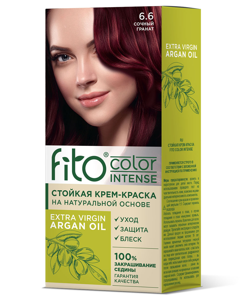 

Крем-краска для волос Fito Color Intense аргана, стойкая, тон 6.6 Сочный гранат 115 мл, Красный