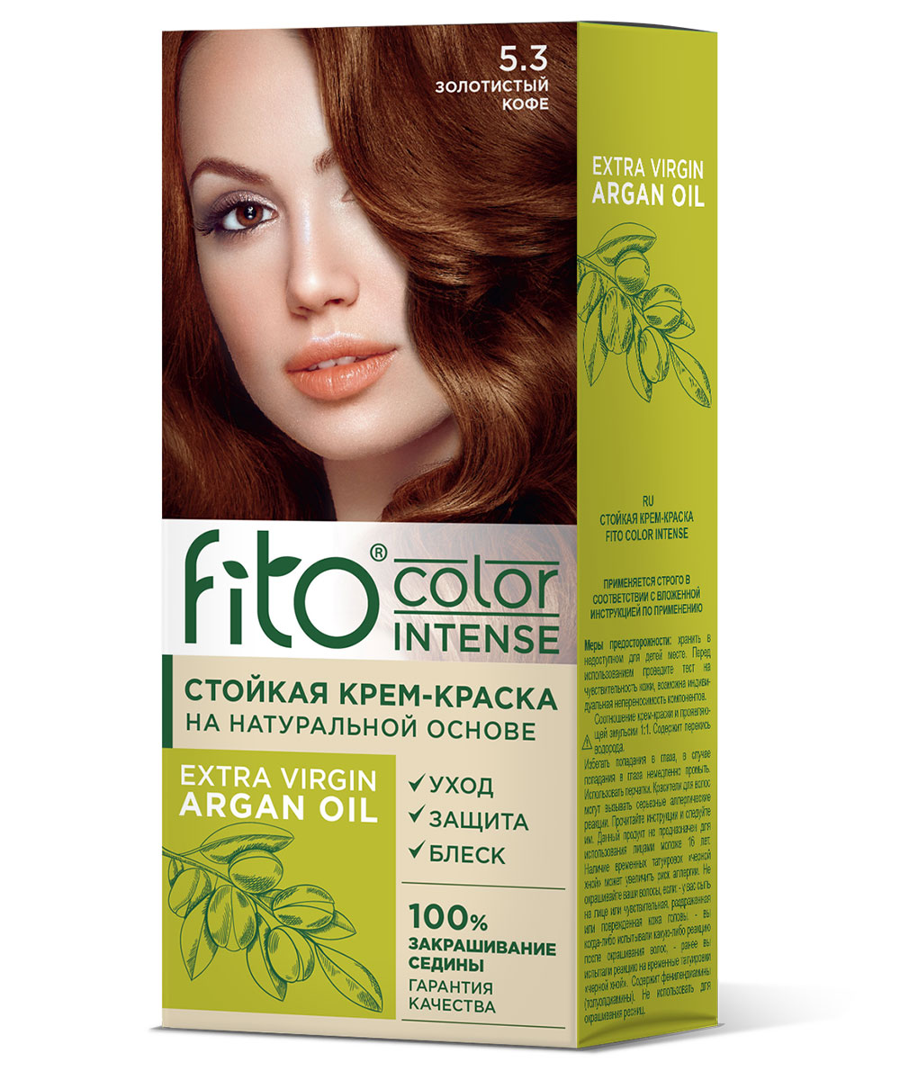

Крем-краска для волос Fito Color Intense аргана, стойкая, тон 5.3 Золотистый кофе 115 мл, Русый