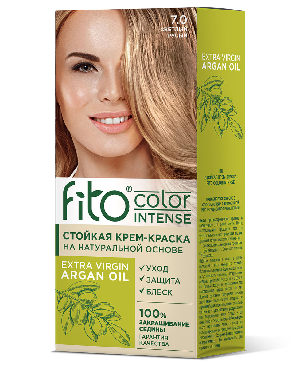 

Крем-краска для волос Fito Color Intense аргана, стойкая, тон 7.0 Светлый русый 115 мл