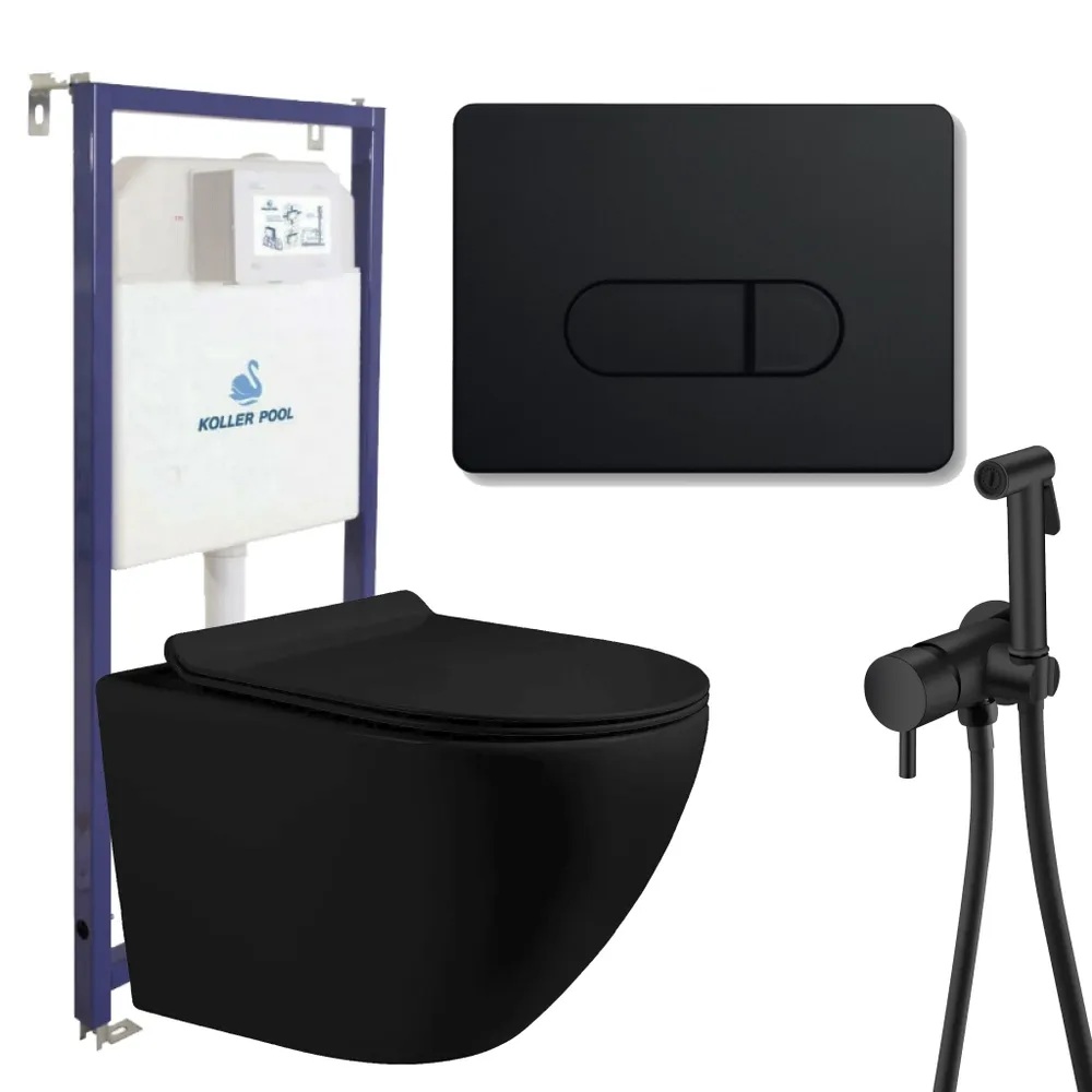 

Инсталляция с подвесным унитазом MILLEAU ALBY Black ORION с гигиеническим душем, ALBYB_KP_SS