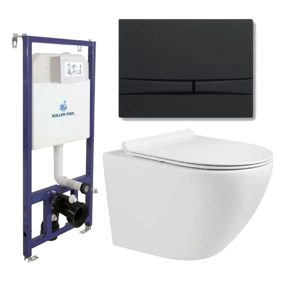 

Инсталляция с подвесным унитазом MILLEAU ALBY INTEGRO black. Панель смыва черная матовая, ALBY