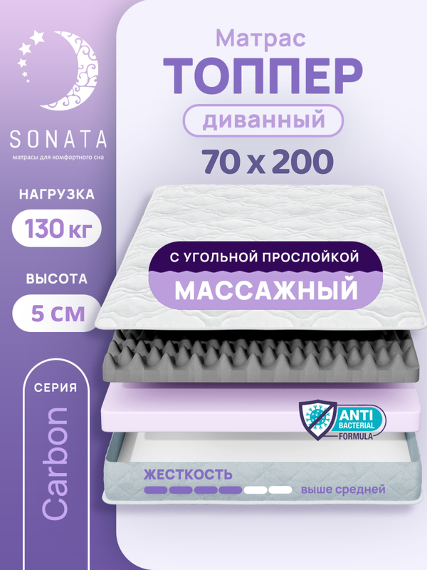 Топпер-матрас беспружинный Sonata 70х200 см с массажным эффектом 5586₽