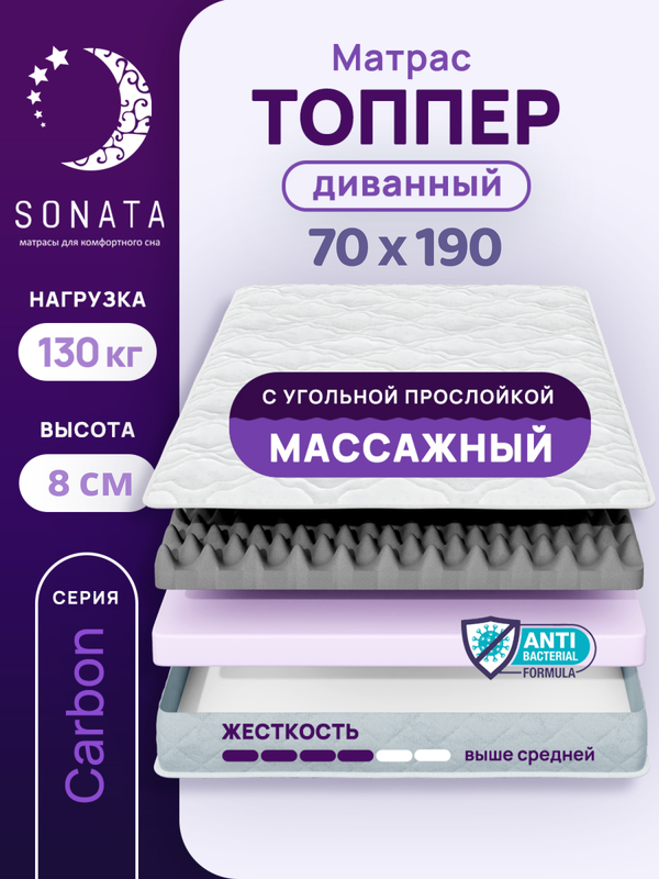 Топпер-матрас беспружинный Sonata 70х190 см с массажным эффектом 6457₽