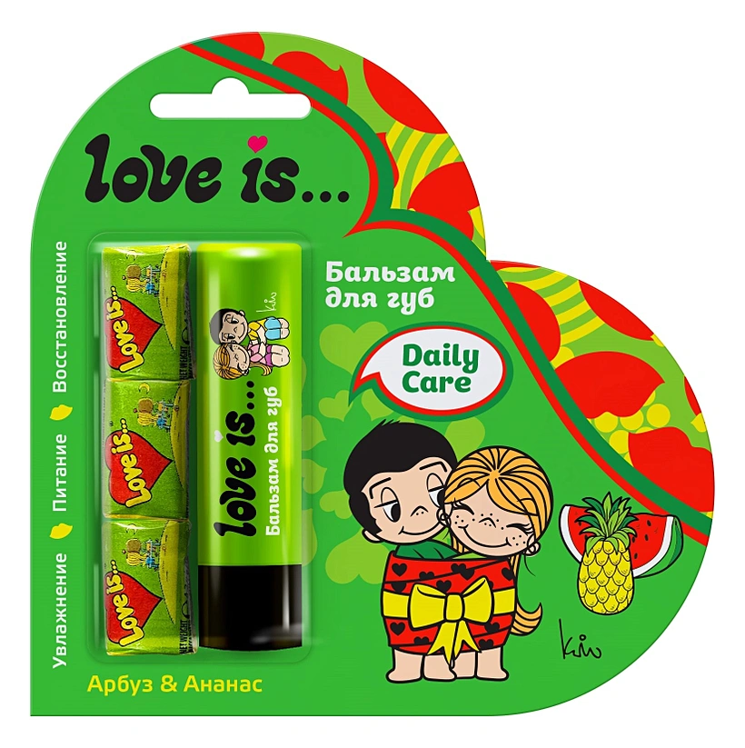 Набор Love is… Бальзам для губ, жевательная резинка 3 шт, арбуз и ананас 4,2 г
