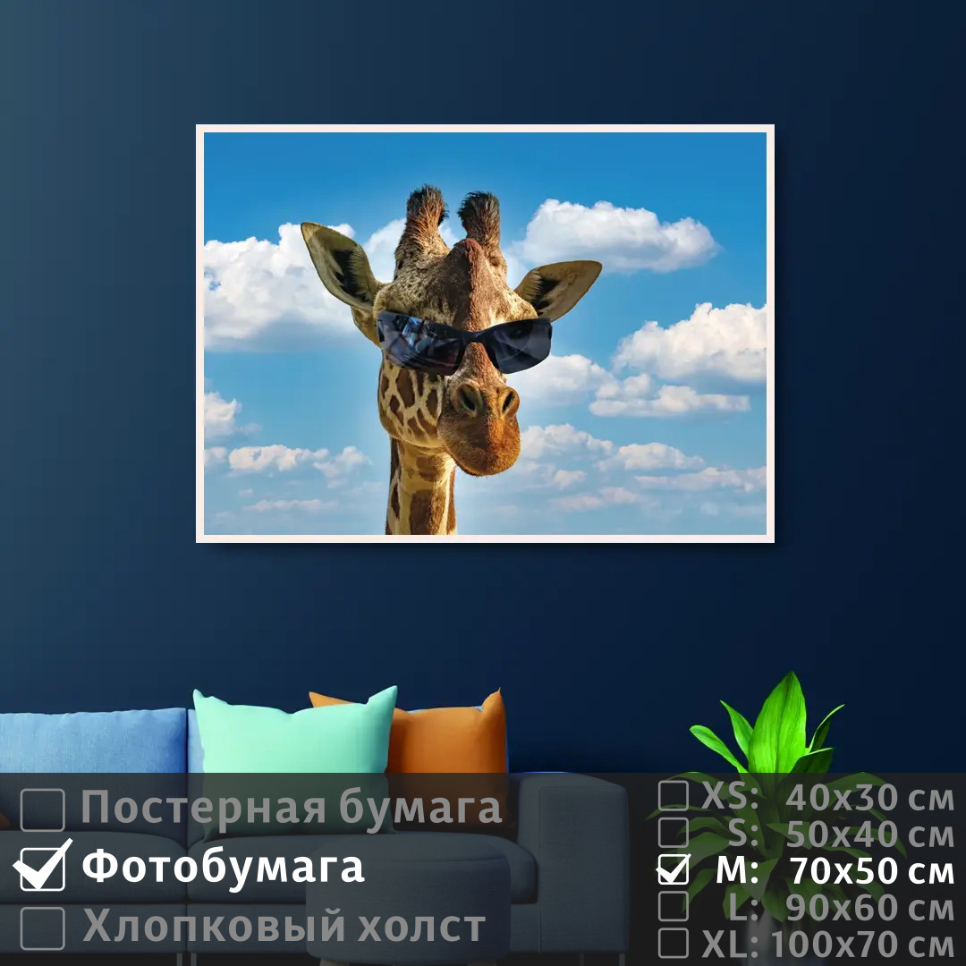 

Постер на фотобумаге ПолиЦентр Забавный жираф в очках 70х50 см, ЗабавныйЖирафВОчках