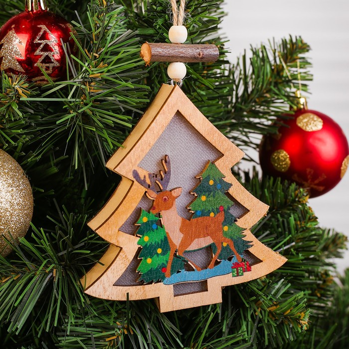 

Елочная игрушка Лесная мастерская Елочка с оленем подсветка К00000070 1 шт. разноцветная, Разноцветный, Елочка с оленем с подсветкой