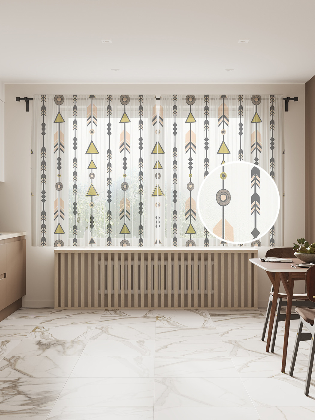 

Фототюль "Вертикальные стрелы", 145x180 см (2 полотна со шторной лентой + 50 крючков), Вертикальные стрелы