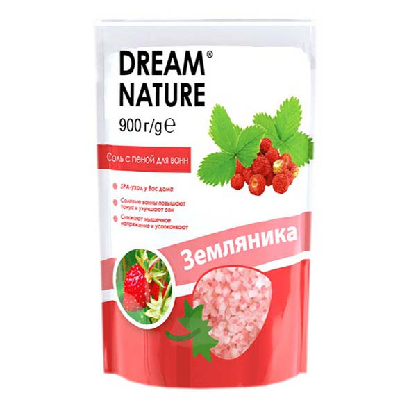 фото Соль для ванны dream nature земляника с пеной 900 г