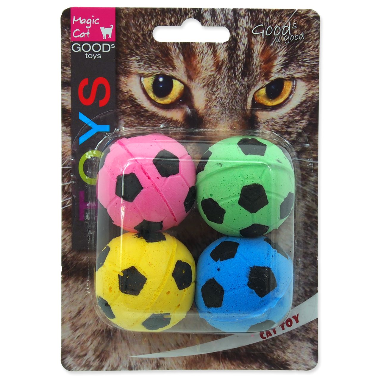 

Мячи футбольные для кошек Magic Cat голубой, желтый, розовый, зеленый, 3.75 см, 4 шт