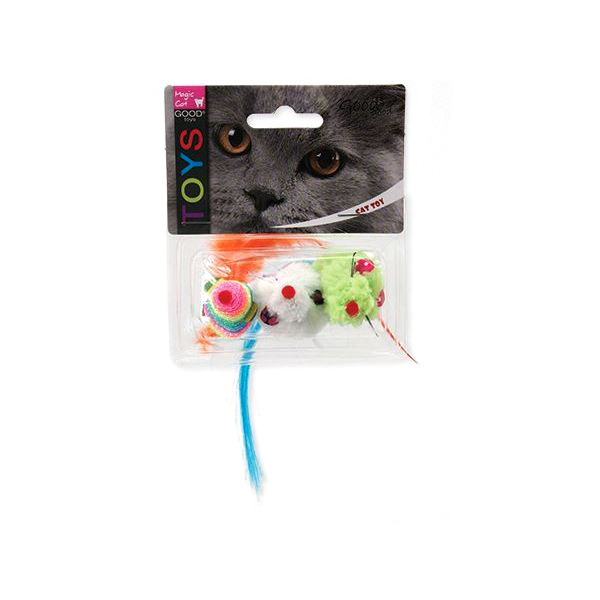 фото Мягкая игрушка для кошек magic cat мыши, плюш, разноцветный, 7.5 см, 3 шт