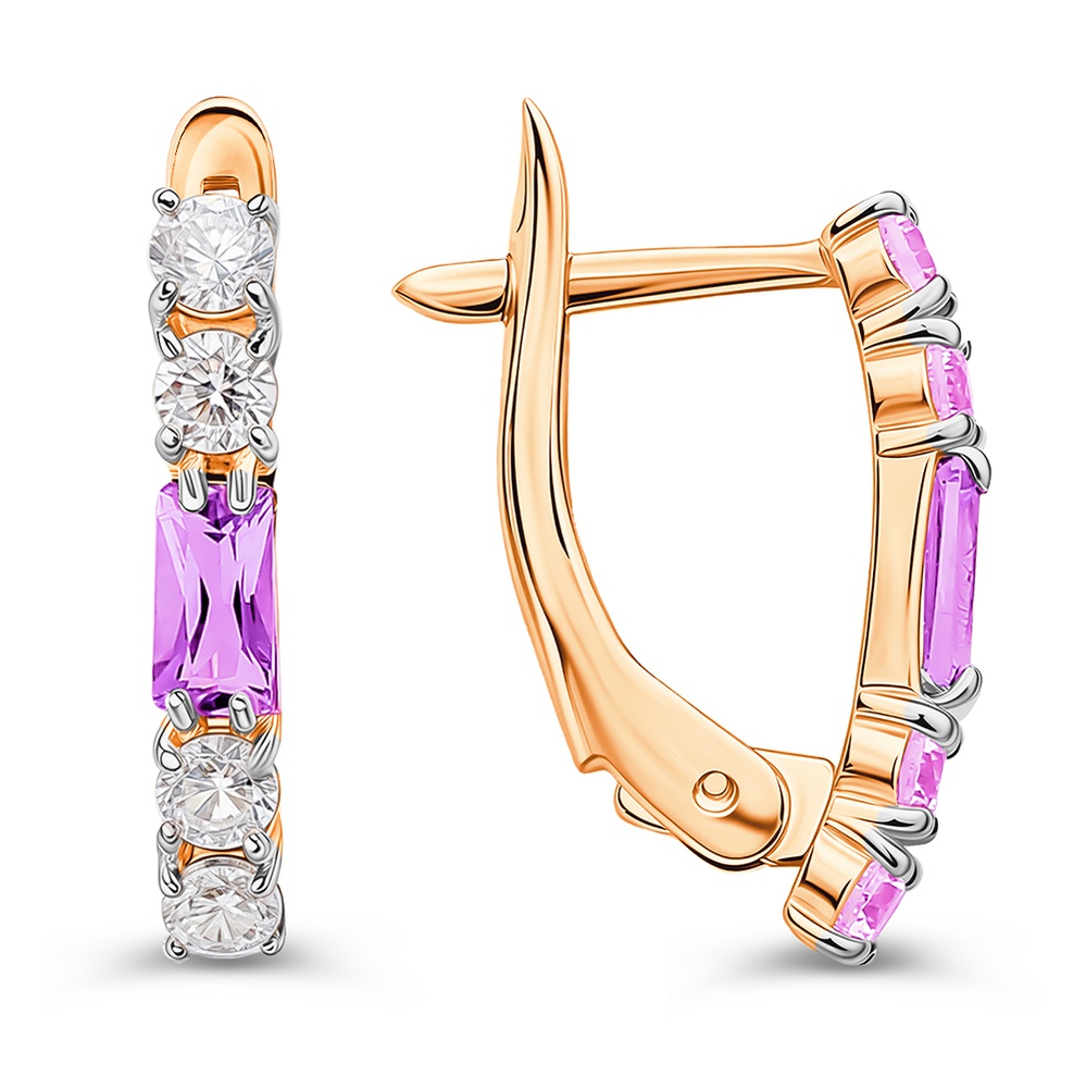 

Серьги из золота 585Gold 202014655, аметист/фианит, 202014655