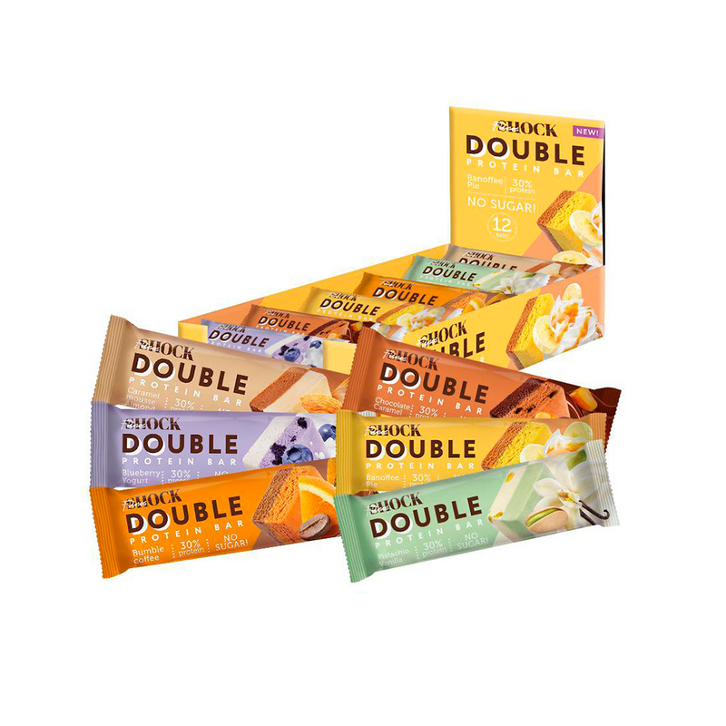 

Протеиновые неглазированные батончики Double bar FitnesShock ассорти все вкусы, 40гр, 12шт, 558006