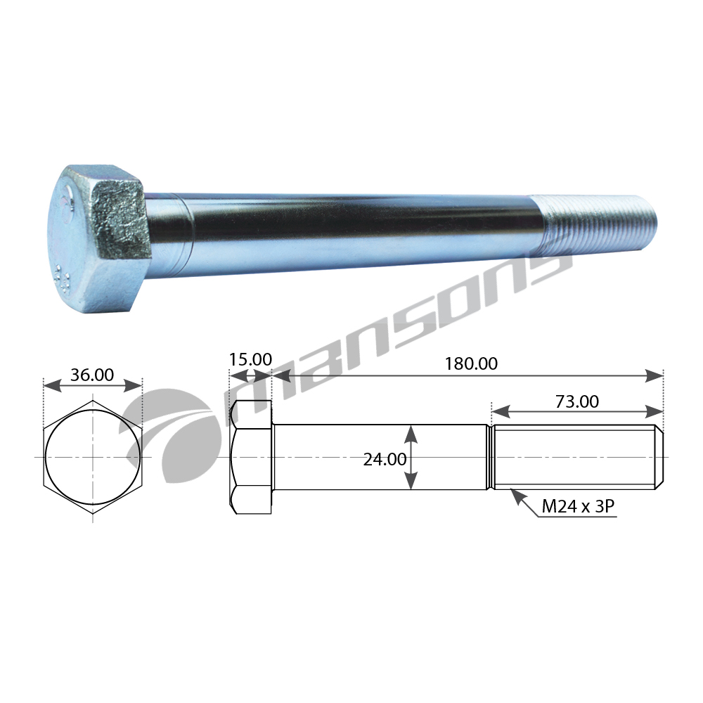 M24180 Болт Рессоры Перед. M24X3.0X195/180/60 Sw36 Mb Actros