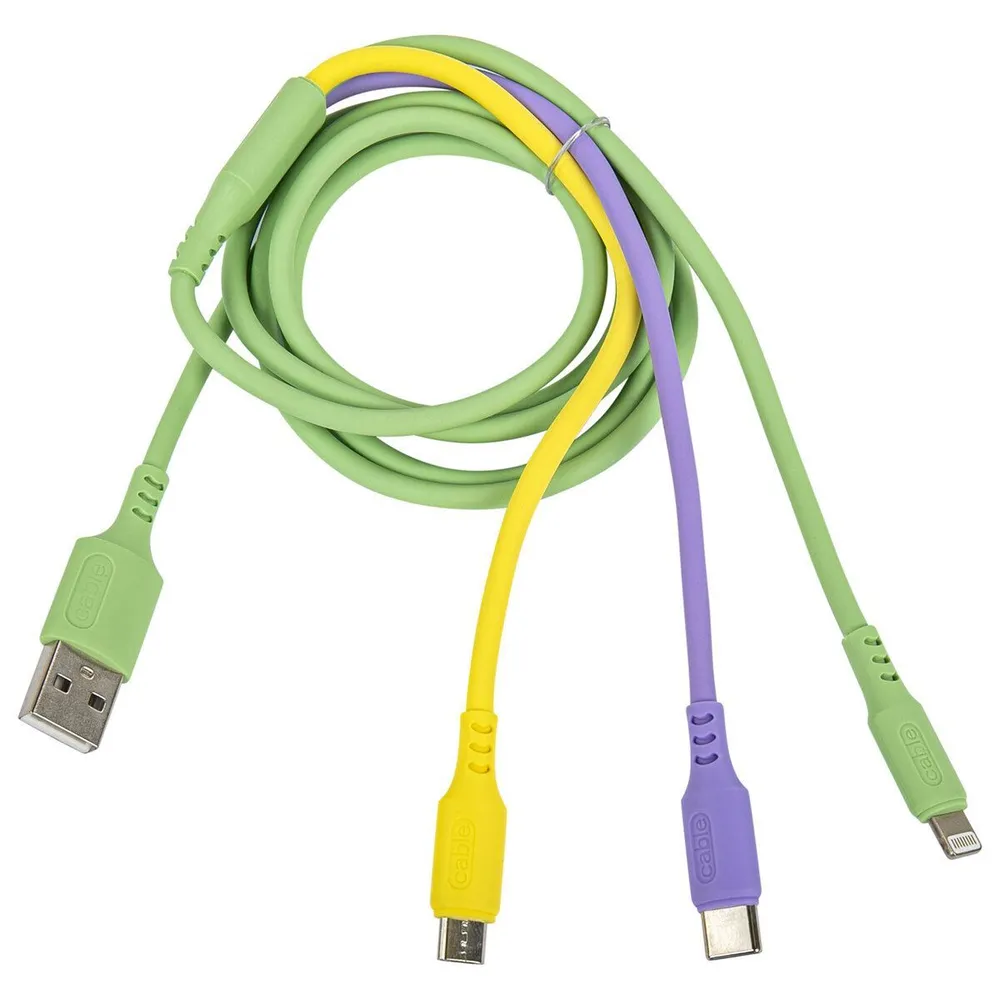 Набор из 2 шт, Кабель для зарядки 3 в 1 USB 2.0-Micro USB/Type-C/Lightning, 1 м, SONNEN, м