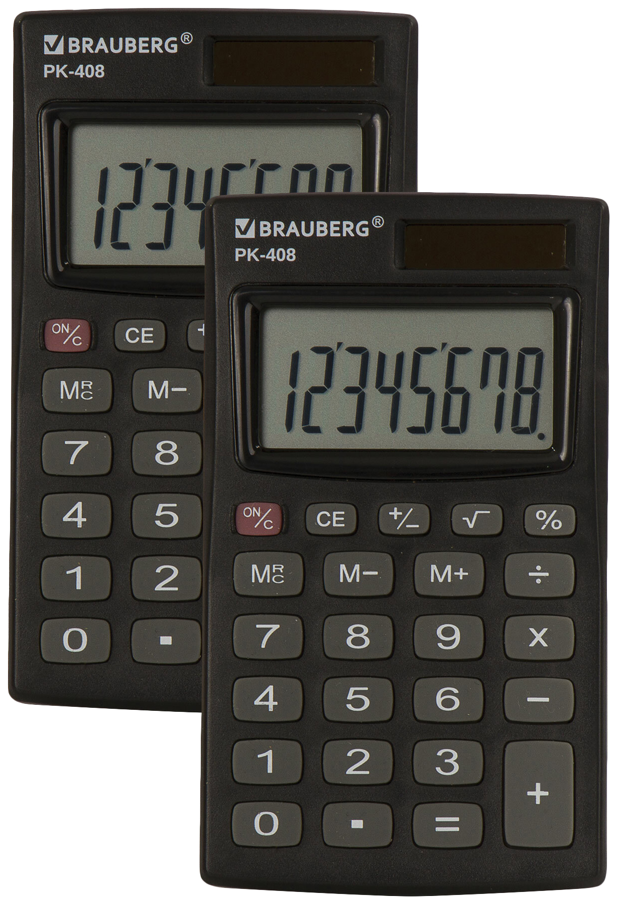 Набор из 2 шт, Калькулятор карманный BRAUBERG PK-408-BK (97x56 мм), 8 разрядов, двойное пи