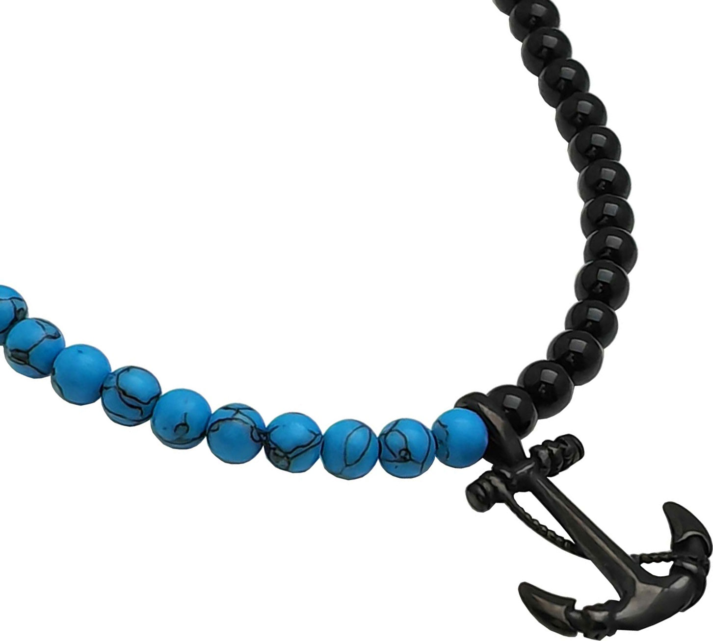 

Колье из стали 45 см TecArt SBN066, оникс/бирюза, SBN066