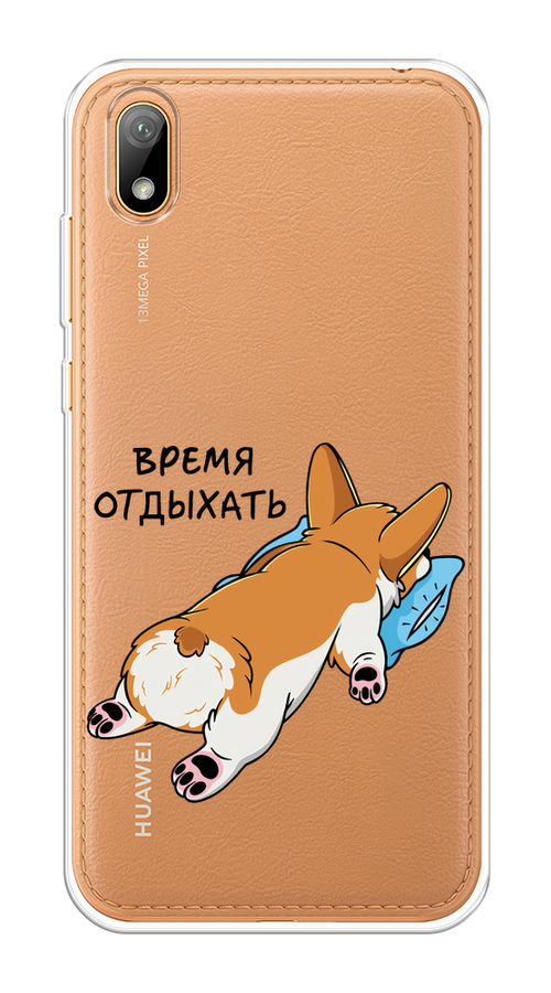 

Чехол на Huawei Y5 2019 "Корги отдыхает", Черный;коричневый;голубой, 69050-1