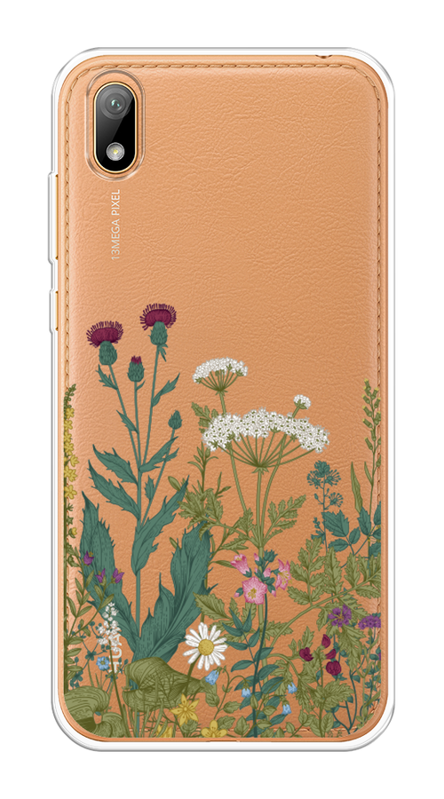 

Чехол на Huawei Y5 2019 "Дикие полевые цветы", Зеленый;розовый;белый, 69050-2