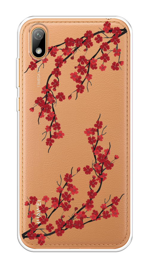 

Чехол на Huawei Y5 2019 "Красная сакура", Красный;черный, 69050-2