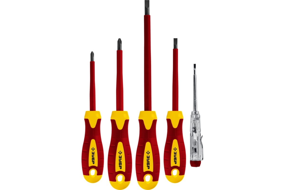 Набор диэлектрических отверток Зубр ПРОФЕССИОНАЛ 1000 В, SL 3, 5 / PH 1, 2, тестер 100-250