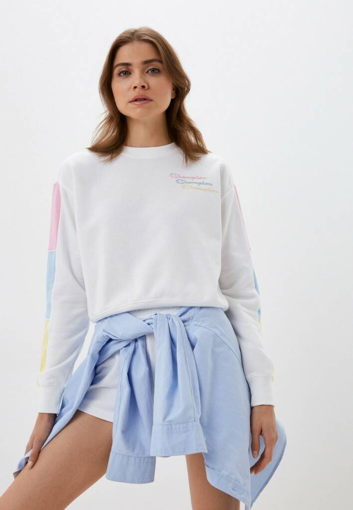 

Свитшот женский Champion Crewneck Croptop Sweatshirt белый L, Crewneck Croptop Sweatshirt