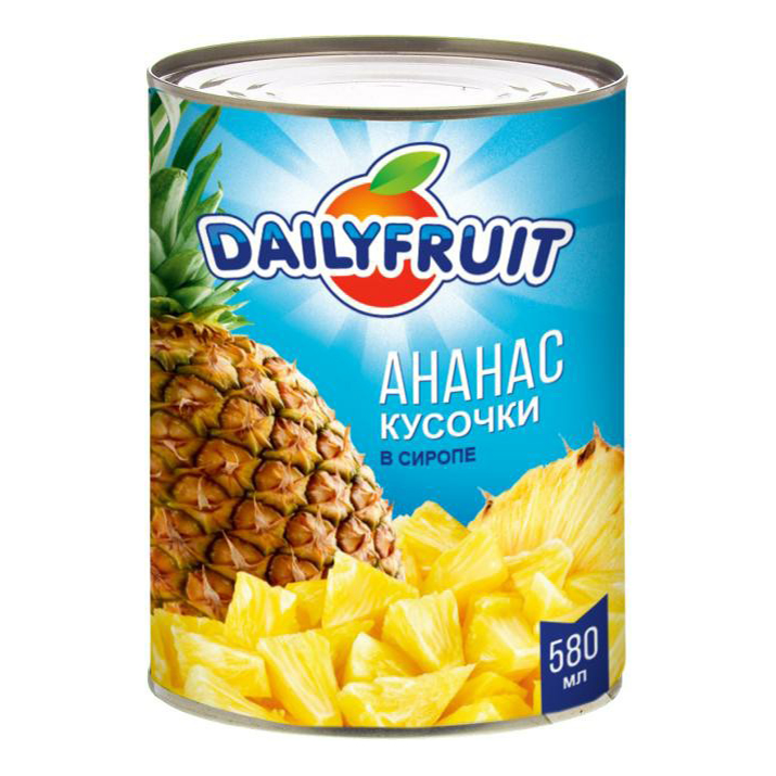 

Консервированные фрукты Daily Fruit ананасы кусочки 565 г