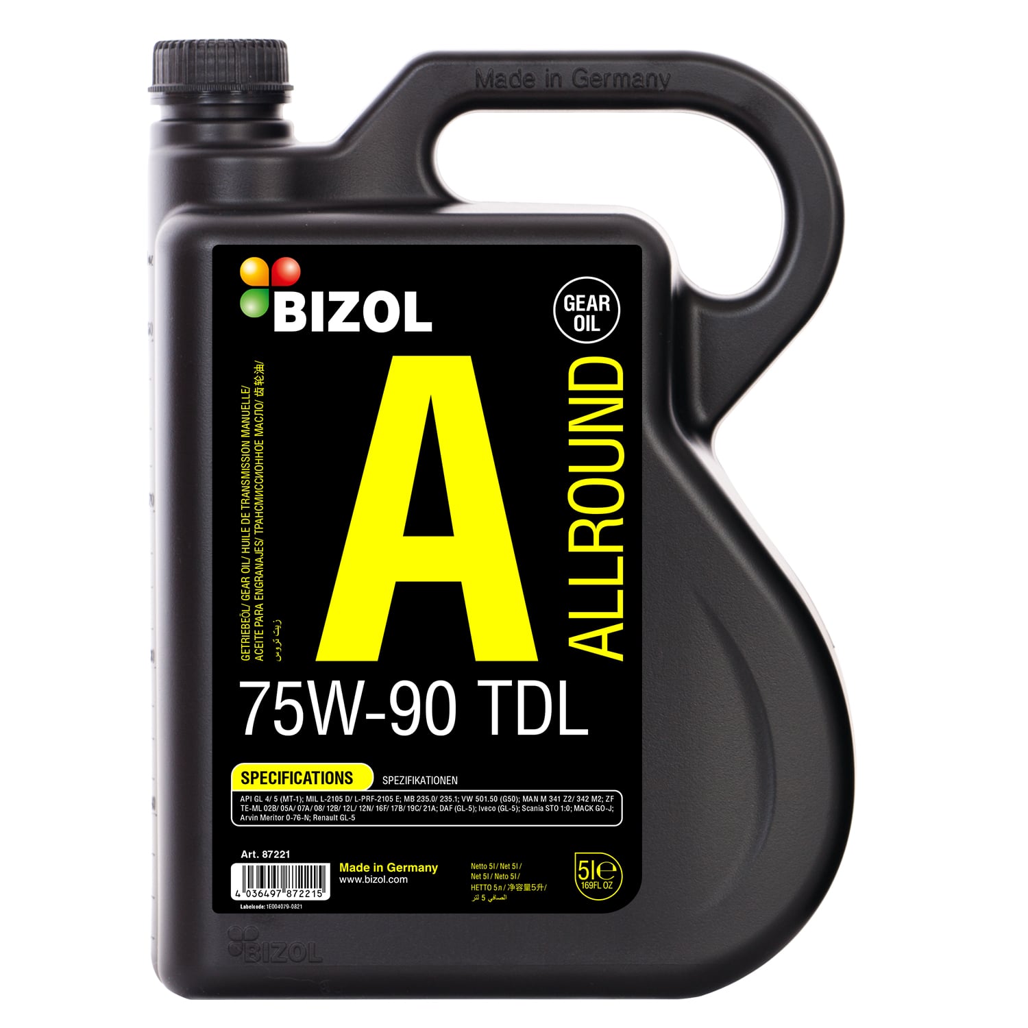 фото 87221 bizol синтетическое трансмиссионное масло allround gear oil tdl 75w-90 5л