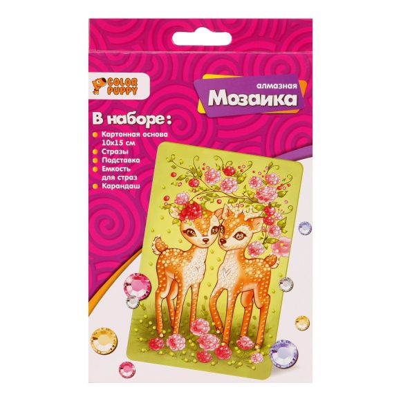 Алмазная мозаика Color Puppy Оленята , 10х15 см