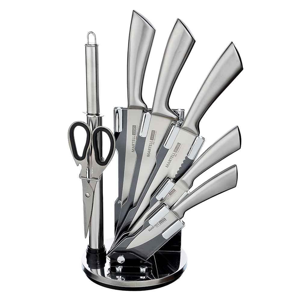 фото Набор ножей кухонных satoshi мартелл 8 предметов, ручки хром, акриловая подставка
