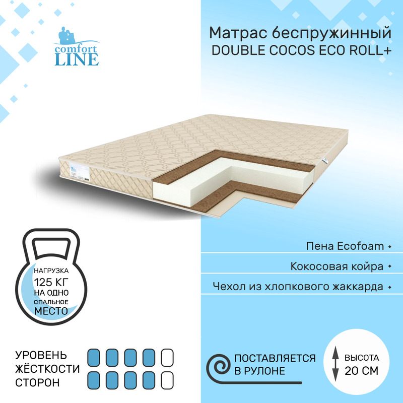 

Матрас беспружинный Comfort Line Double Cocos Eco Roll+ 165х195, высота 20 см, Double Cocos Eco Roll+