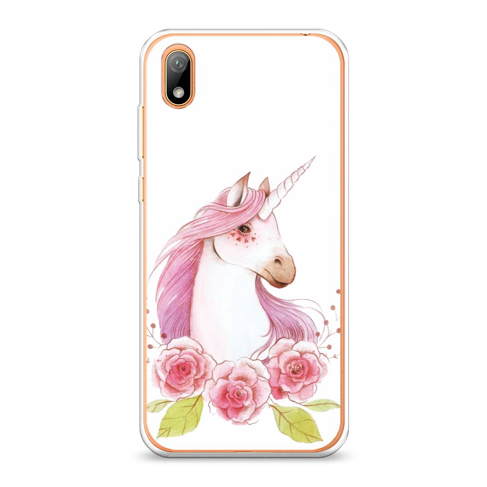 

Чехол на Huawei Y5 2019 "Единорог цветы", Белый;розовый;серый, 69050-1