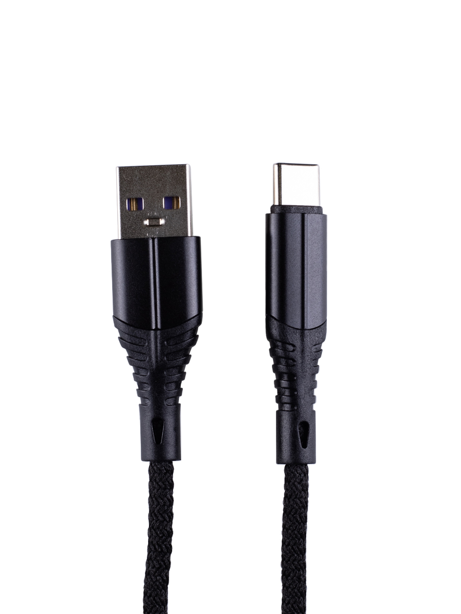 Кабель для зарядки и передачи данных USB-Type-C 2.1А, 2 м нейлоновый, черный