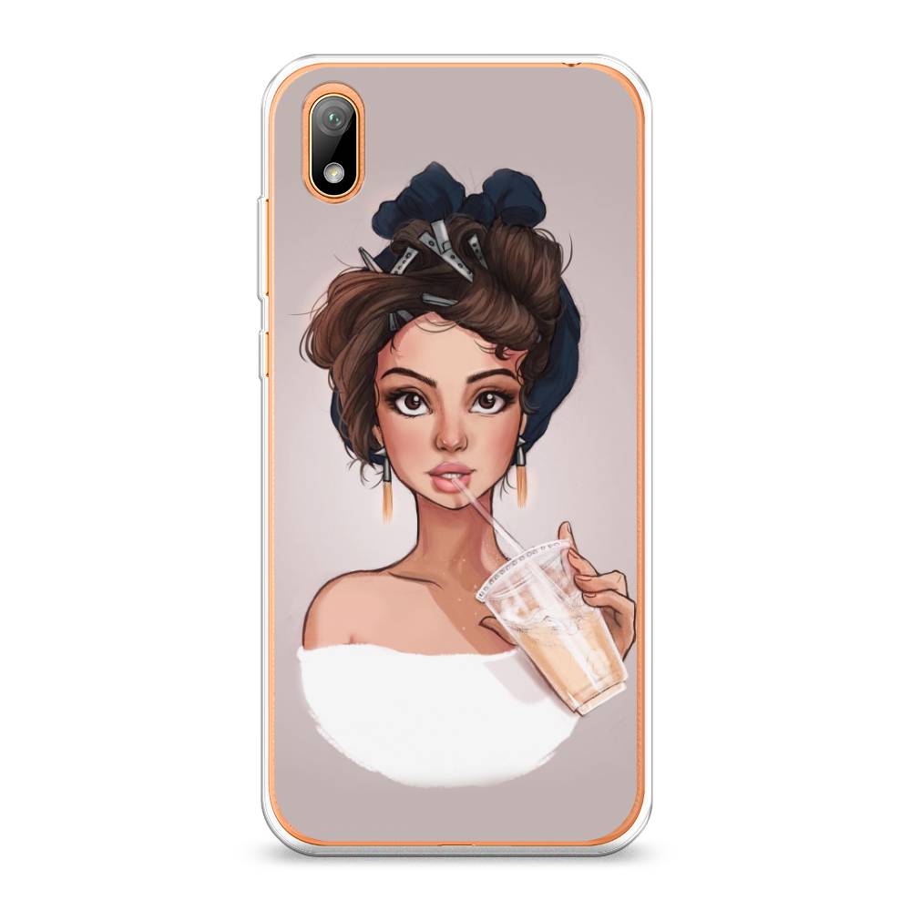

Чехол на Huawei Y5 2019 "Девушка с фраппе", Серый, 69050-6