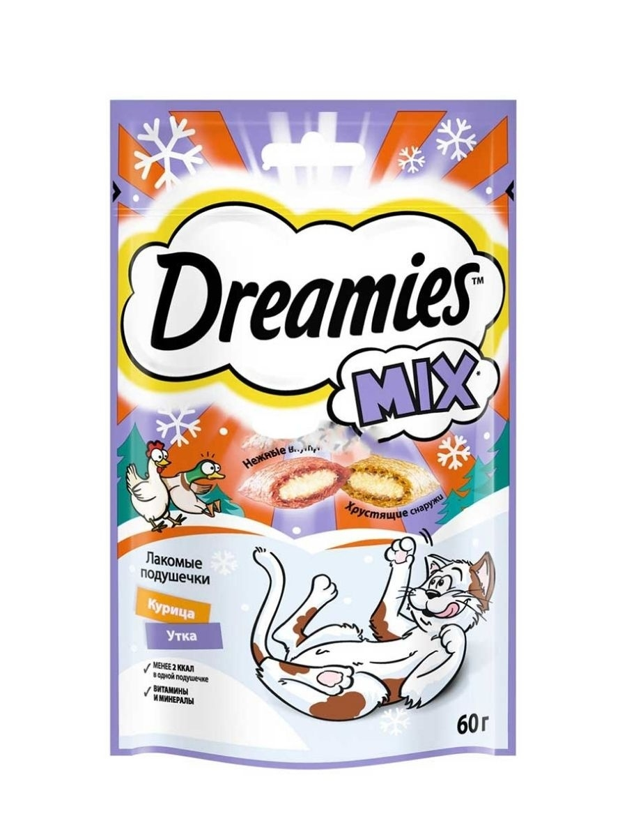 фото Лакомство dreamies для кошек, с курицей и уткой, 60 г