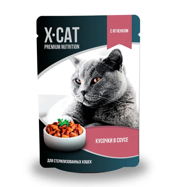 Влажный корм для кошек X-Cat Premium Nutrition с ягненком, для стерилизованных, 85г