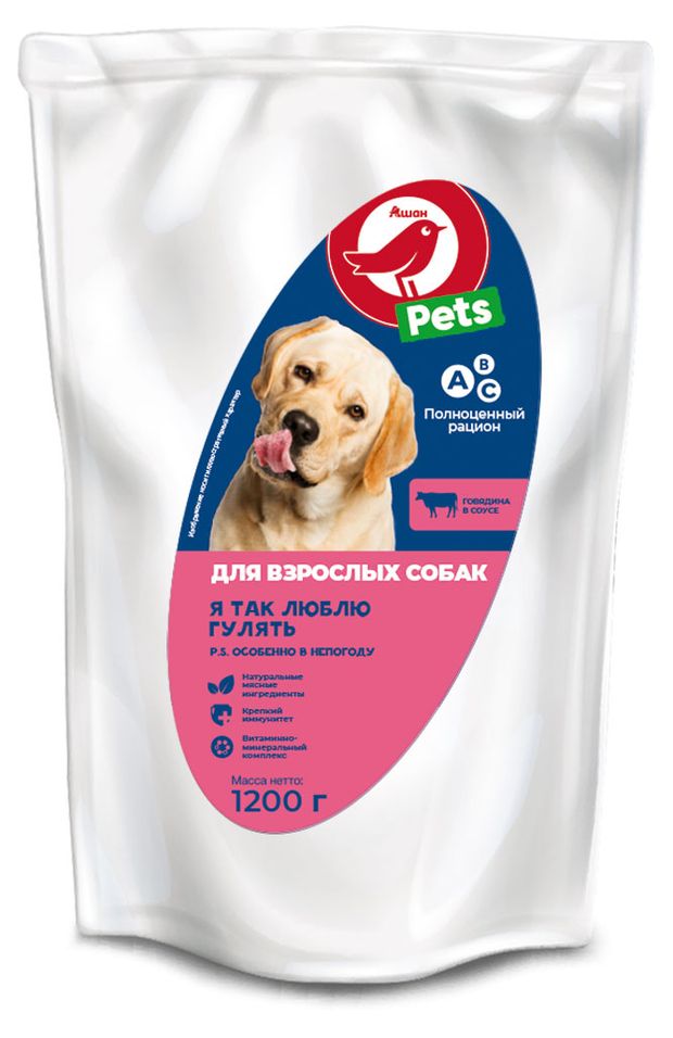 фото Корм для собак ашан красная птица в соусе говядина, 1200 г