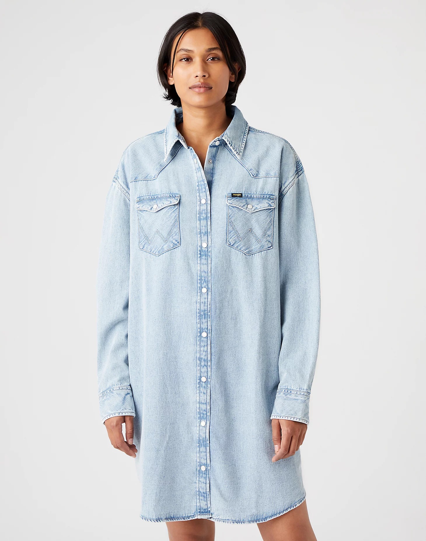 фото Платье женское wrangler denim western dress light indigo голубое xl