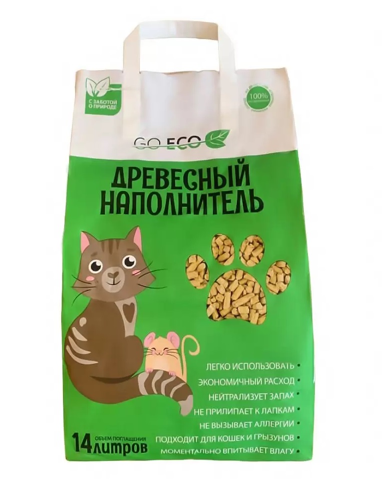 Наполнитель Go Eco древесный, впитывающий, 5 кг