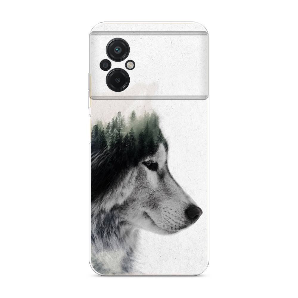 

Чехол на Xiaomi Poco M5 "Волк лес", Серый;белый, 316450-1