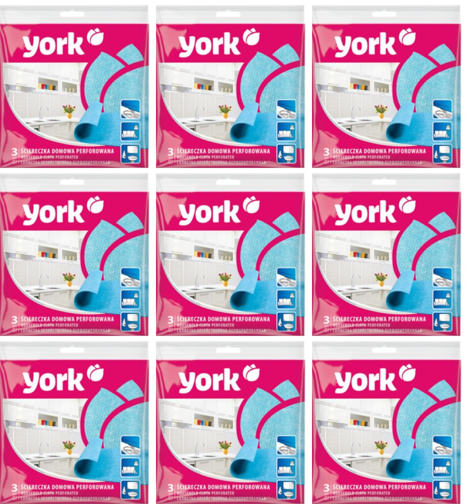 

Салфетки для уборки York перфорированные голубые 3шт/уп 9 уп, 5903355000075