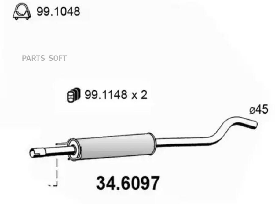 

Глушитель Средн.Часть Asso 346097