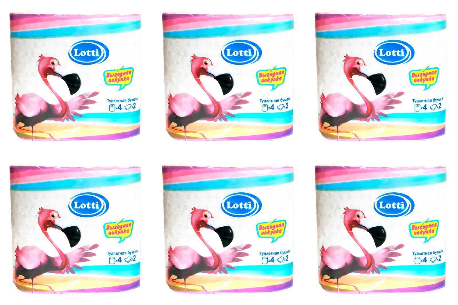 Туалетная бумага LOTTI фламинго белая 2 слоя 4шт 6 уп банка керамическая для сыпучих продуктов доляна золотое крыло фламинго 700 мл белый