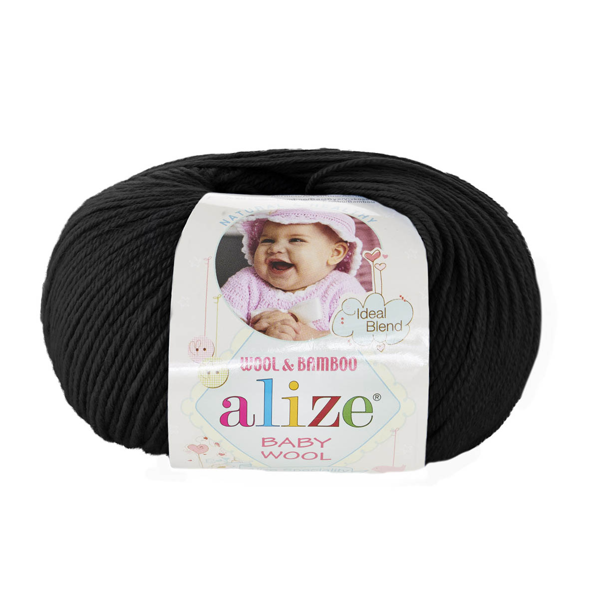 фото Пряжа alize 'baby wool', 50г, 175м (бамбук, шерсть, акрил) ту (60 чёрный), 10 мотков