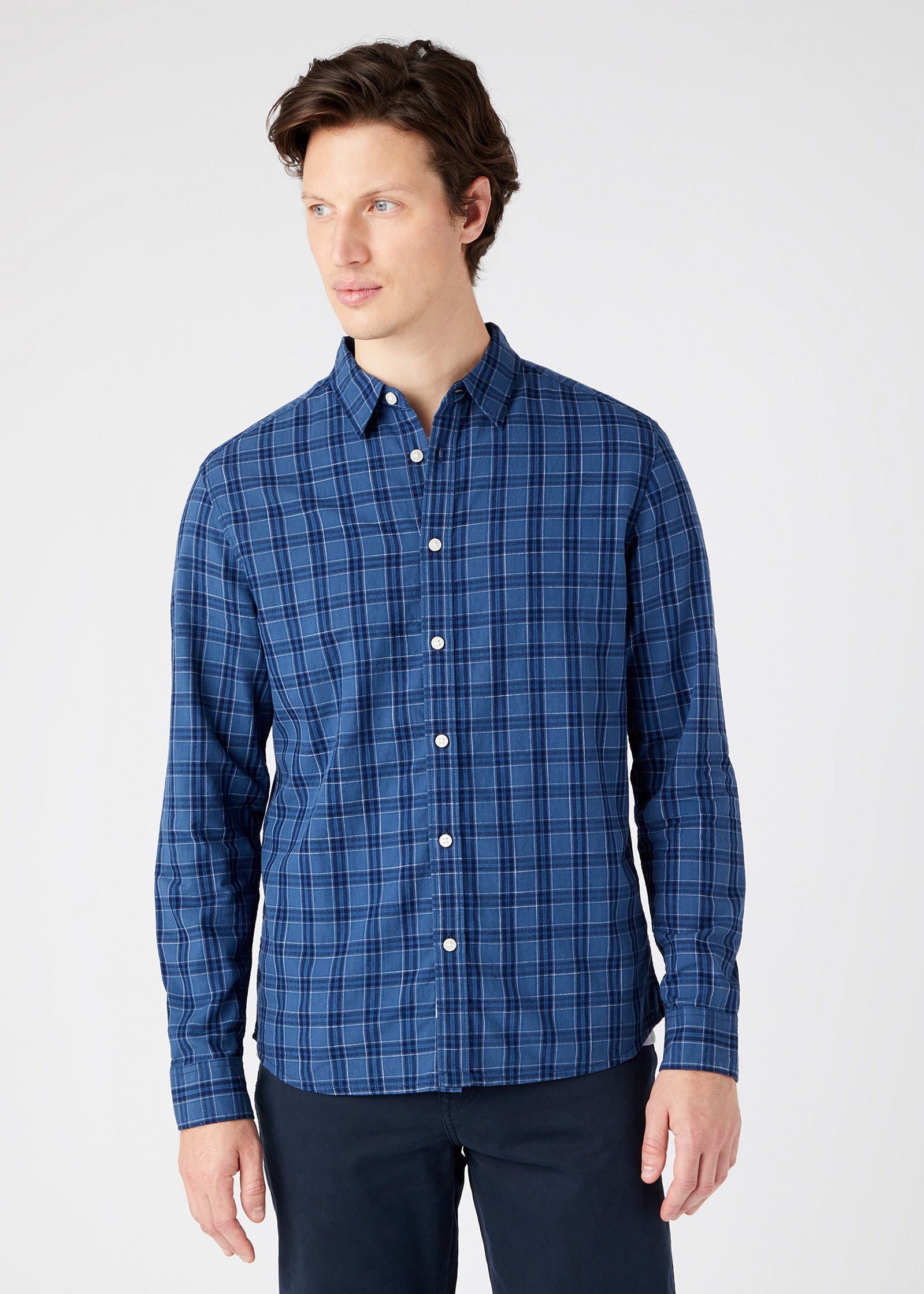 фото Рубашка мужская wrangler non pocket shirt синяя l