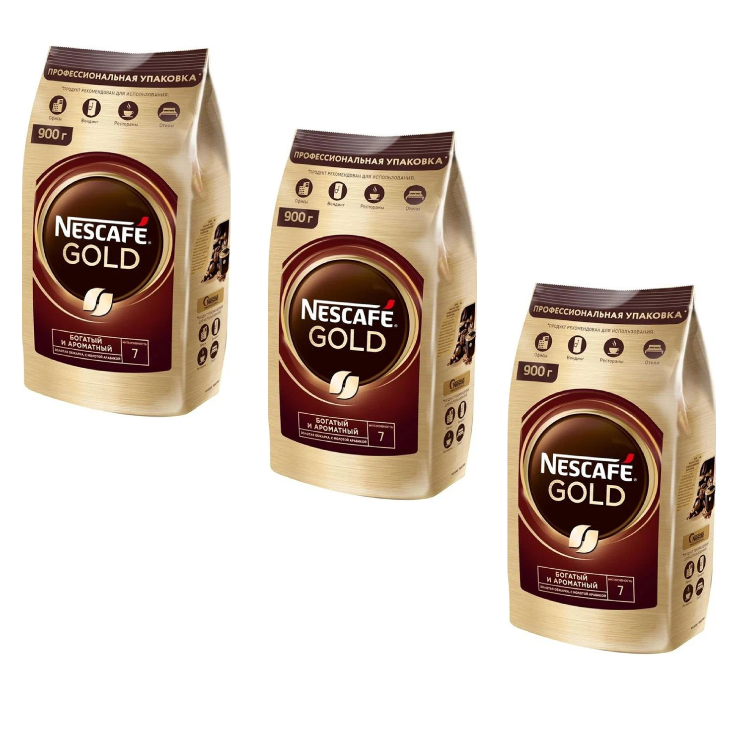 Nescafe Кофе растворимый Nescafe Gold м/у с добавлением молотого 900 г 3 штуки