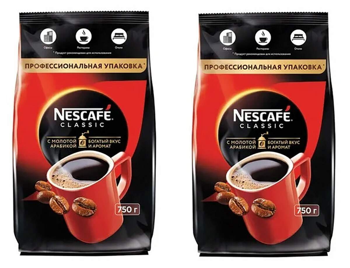 Nescafe Кофе растворимый Nescafe Classic с молотой арабикой м/у 750 г 2 штуки